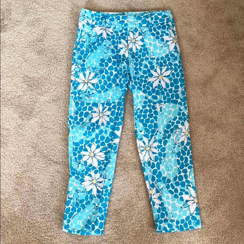 Lilly Pulitzer vintage blue cat print capris SZ 2